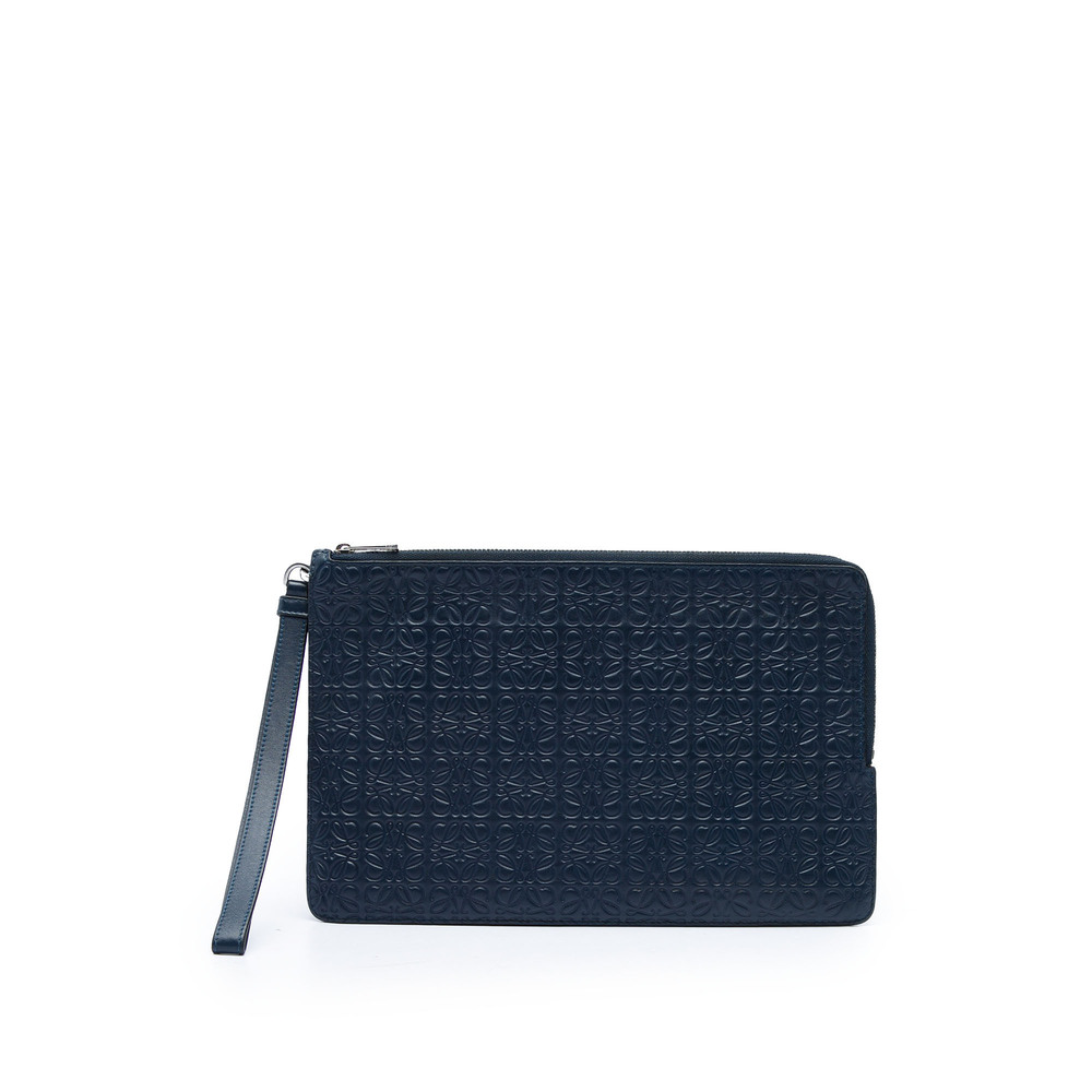 Pre-Loved LOEWE Embossed Anagram Calfskin Repeat Double Flat Pouch